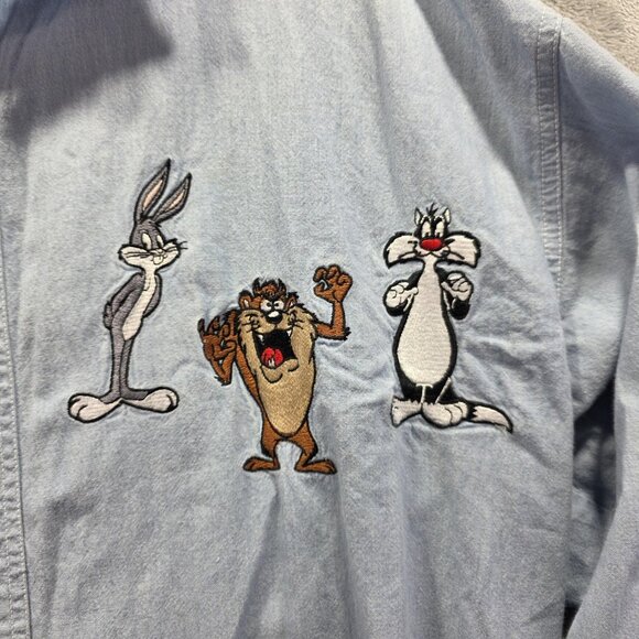 Vintage Looney Tunes Shirt Mens Large XL Embroidered Cartoon Characters 90s - Picture 3 of 10